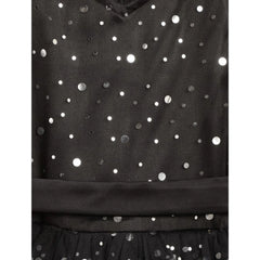 Mayawye Girl's Net Embellished Sleeveless V-Neck Dress (Black)