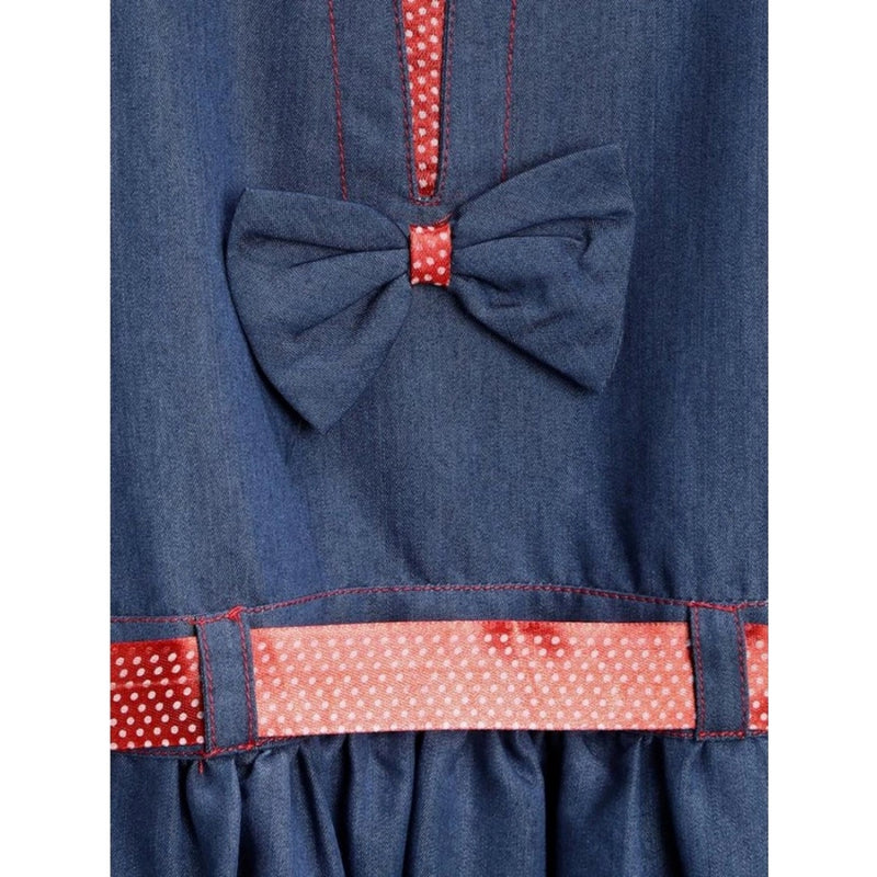 Mayawye Girl's Denim Solid Sleeveless Round Neck Dress (Blue)