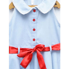 Mayawye Girl's Denim Lace Solid Sleeveless Shirt collar Dress (Light Blue)