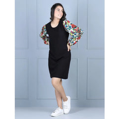 Mayawye Girl's Polyester Printed Long Sleeve Round Neck Dress (Multicolor)