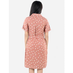Mayawye Girl's Polyester Printed Short Sleeve Shirt collar Dress (Brown)
