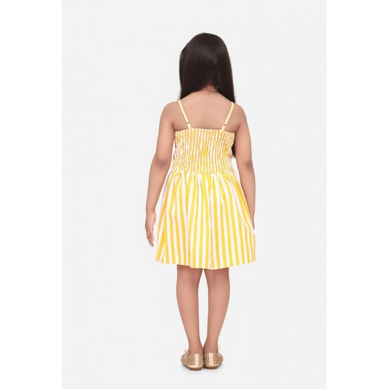 Mayawye Girl's Polyester Cotton Blend Striped Sleeveless Round Neck Dress (Yellow)