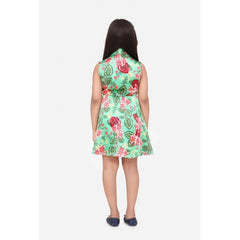 Mayawye Girl's Satin Floral Printed Sleeveless Shirt Collar Dress (Multicolor)