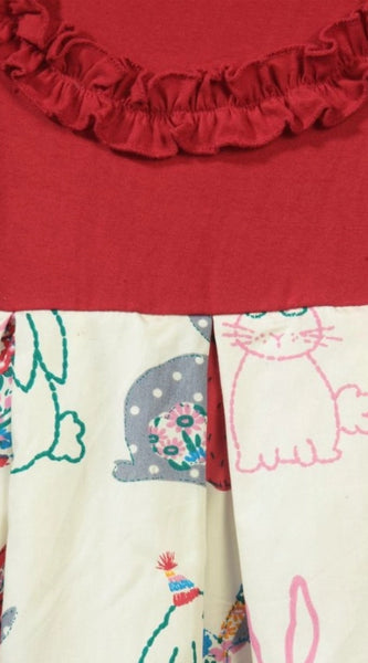 Mayawye Girl's Cotton Printed Short Sleeve Round Neck Dress (Red-White)