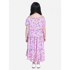 Mayawye Girl's Rayon Solid Short Sleeve Shoulder Straps Dress (Light Pink)