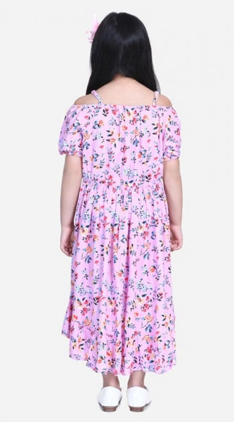Mayawye Girl's Rayon Solid Short Sleeve Shoulder Straps Dress (Light Pink)