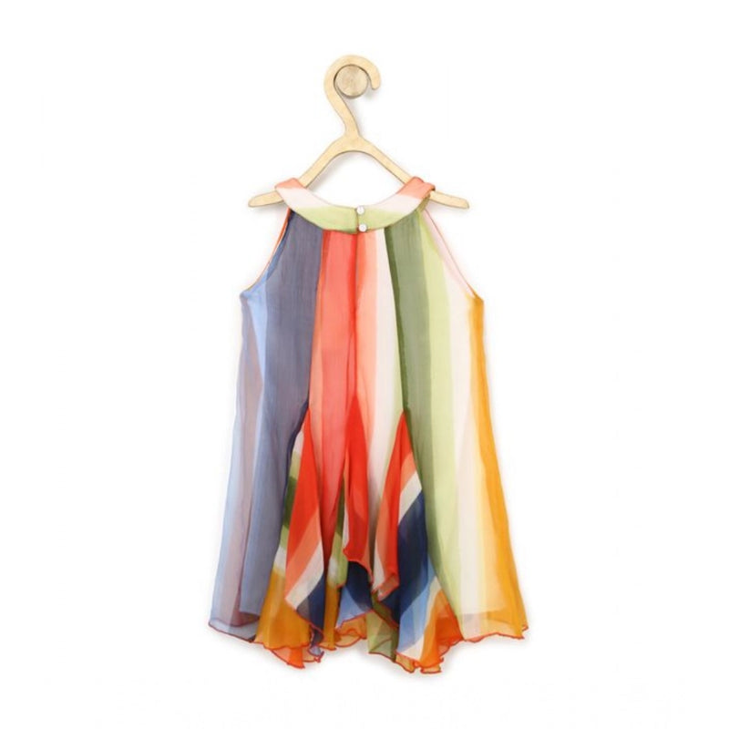 Mayawye Girl's Chiffon Graphic Sleeveless Round Neck Dress (Orange)