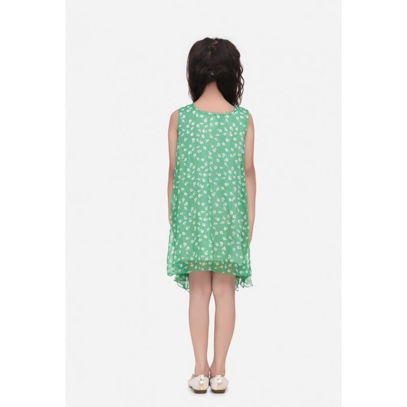 Mayawye Girl's Chiffon Ruffled Sleeveless Round Neck Dress (Green)