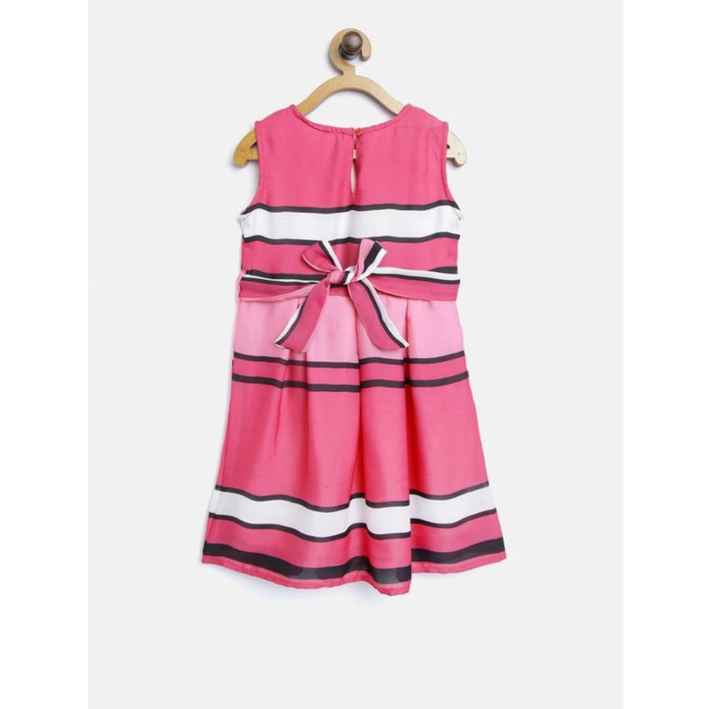 Mayawye Girl's Satin Striped Sleeveless Round Neck Dress (Pink)