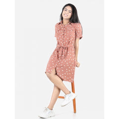 Mayawye Girl's Polyester Printed Short Sleeve Shirt collar Dress (Brown)