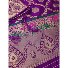 Mayawye Women's Banarasi Silk Printed Unstitched Salwar Suit Material With Dupatta (Purple, 3Mtrs)