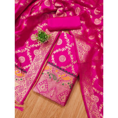 Mayawye Women's Banarasi Silk Printed Unstitched Salwar Suit Material With Dupatta (Pink, 3Mtrs)
