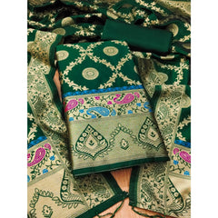 Mayawye Women's Banarasi Silk Printed Unstitched Salwar Suit Material With Dupatta (Bottle Green, 3Mtrs)