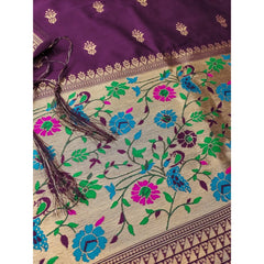Mayawye Women's Banarasi Silk Printed Unstitched Salwar Suit Material With Dupatta (Wine, 3Mtrs)