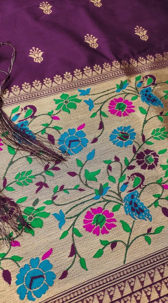 Mayawye Women's Banarasi Silk Printed Unstitched Salwar Suit Material With Dupatta (Wine, 3Mtrs)