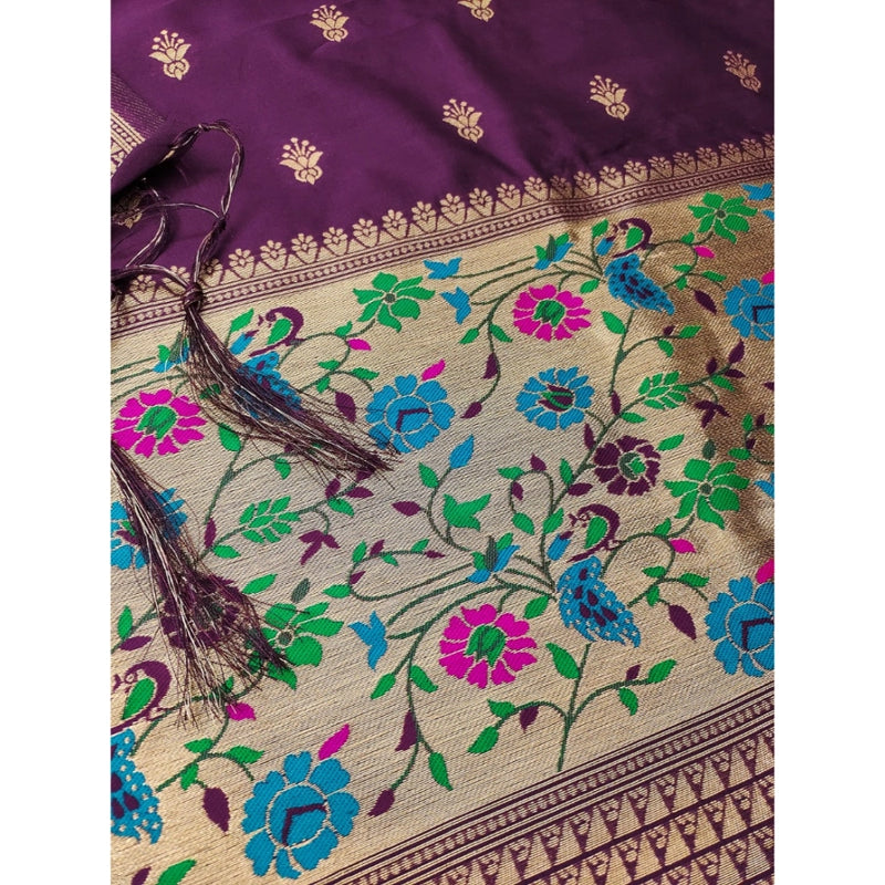 Mayawye Women's Banarasi Silk Printed Unstitched Salwar Suit Material With Dupatta (Wine, 3Mtrs)