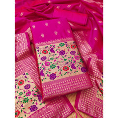 Mayawye Women's Banarasi Silk Printed Unstitched Salwar Suit Material With Dupatta (Pink, 3Mtrs)