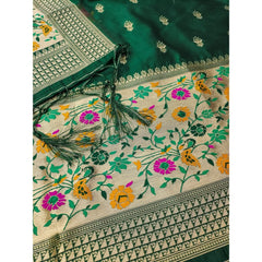 Mayawye Women's Banarasi Silk Printed Unstitched Salwar Suit Material With Dupatta (Bottle Green, 3Mtrs)