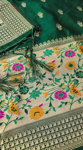 Mayawye Women's Banarasi Silk Printed Unstitched Salwar Suit Material With Dupatta (Bottle Green, 3Mtrs)