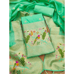Mayawye Women's Banarasi Silk Printed Unstitched Salwar Suit Material With Dupatta (Sea Green, 3Mtrs)