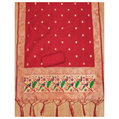 Mayawye Women's Banarasi Silk Printed Unstitched Salwar Suit Material With Dupatta (Red, 3Mtrs)