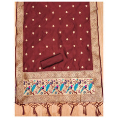 Mayawye Women's Banarasi Silk Printed Unstitched Salwar Suit Material With Dupatta (Maroon, 3Mtrs)