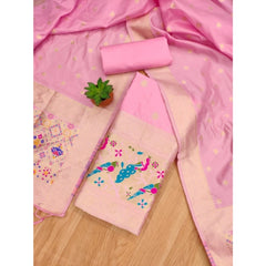 Mayawye Women's Banarasi Silk Printed Unstitched Salwar Suit Material With Dupatta (Light Pink, 3Mtrs)