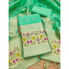 Mayawye Women's Banarasi Silk Printed Unstitched Salwar Suit Material With Dupatta (Sea Green, 3Mtrs)
