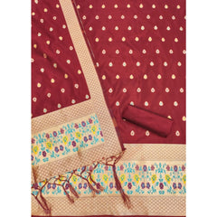 Mayawye Women's Banarasi Silk Printed Unstitched Salwar Suit Material With Dupatta (Maroon, 3Mtrs)