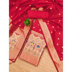 Mayawye Women's Banarasi Silk Printed Unstitched Salwar Suit Material With Dupatta (Red, 3Mtrs)