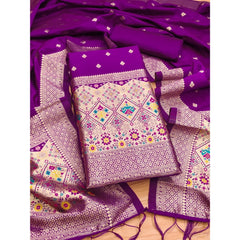 Mayawye Women's Banarasi Silk Printed Unstitched Salwar Suit Material With Dupatta (Purple, 3Mtrs)