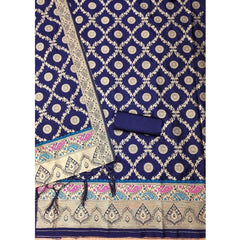 Mayawye Women's Banarasi Silk Printed Unstitched Salwar Suit Material With Dupatta (Navy Blue, 3Mtrs)