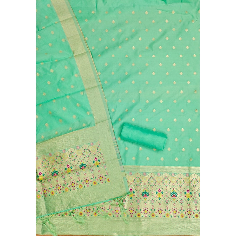 Mayawye Women's Banarasi Silk Printed Unstitched Salwar Suit Material With Dupatta (Sea Green, 3Mtrs)