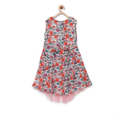 Mayawye Girl's Polyester Crepe Printed Sleeveless Round Neck Dress (Multicolor)