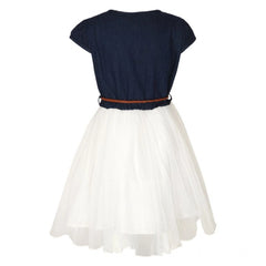Mayawye Girl's Denim Embroidery Short Sleeve Round Neck Dress (White)