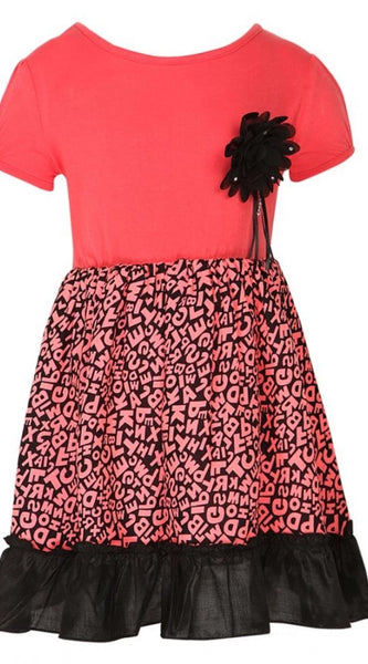 Mayawye Girl's Polyester Crepe Embellished Short Sleeve Round Neck Dress (Pink)