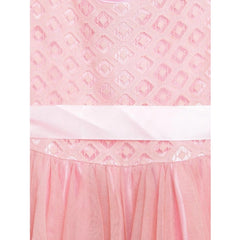 Mayawye Girl's Polyester  Net Embroidered Sleeveless Round Neck Dress (Peach)