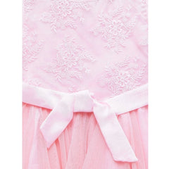 Mayawye Girl's Polyester  Net Floral Printed Sleeveless Round Neck Dress (Light Pink)