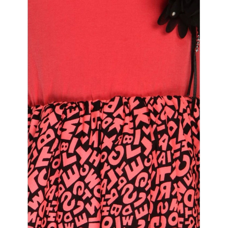 Mayawye Girl's Polyester Crepe Embellished Short Sleeve Round Neck Dress (Pink)