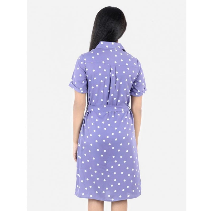 Mayawye Girl's Polyester Printed Short Sleeve Shirt collar Dress (Lavender)