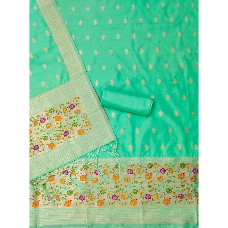 Mayawye Women's Banarasi Silk Printed Unstitched Salwar Suit Material With Dupatta (Sea Green, 3Mtrs)