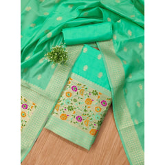 Mayawye Women's Banarasi Silk Printed Unstitched Salwar Suit Material With Dupatta (Sea Green, 3Mtrs)