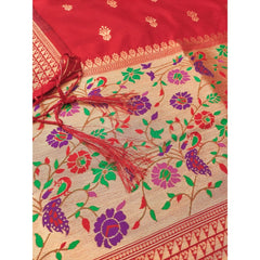 Mayawye Women's Banarasi Silk Printed Unstitched Salwar Suit Material With Dupatta (Red, 3Mtrs)