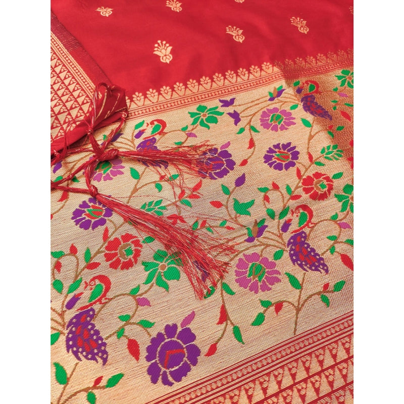 Mayawye Women's Banarasi Silk Printed Unstitched Salwar Suit Material With Dupatta (Red, 3Mtrs)