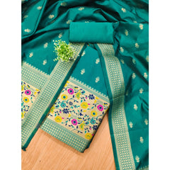 Mayawye Women's Banarasi Silk Printed Unstitched Salwar Suit Material With Dupatta (Rama, 3Mtrs)