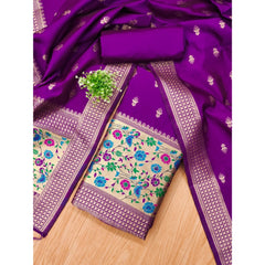 Mayawye Women's Banarasi Silk Printed Unstitched Salwar Suit Material With Dupatta (Purple, 3Mtrs)