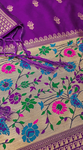 Mayawye Women's Banarasi Silk Printed Unstitched Salwar Suit Material With Dupatta (Purple, 3Mtrs)