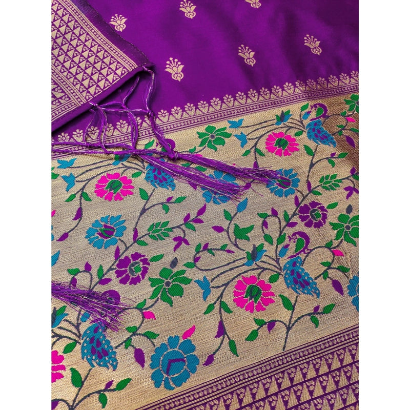 Mayawye Women's Banarasi Silk Printed Unstitched Salwar Suit Material With Dupatta (Purple, 3Mtrs)