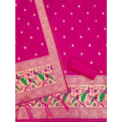 Mayawye Women's Banarasi Silk Printed Unstitched Salwar Suit Material With Dupatta (Pink, 3Mtrs)