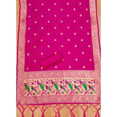 Mayawye Women's Banarasi Silk Printed Unstitched Salwar Suit Material With Dupatta (Pink, 3Mtrs)